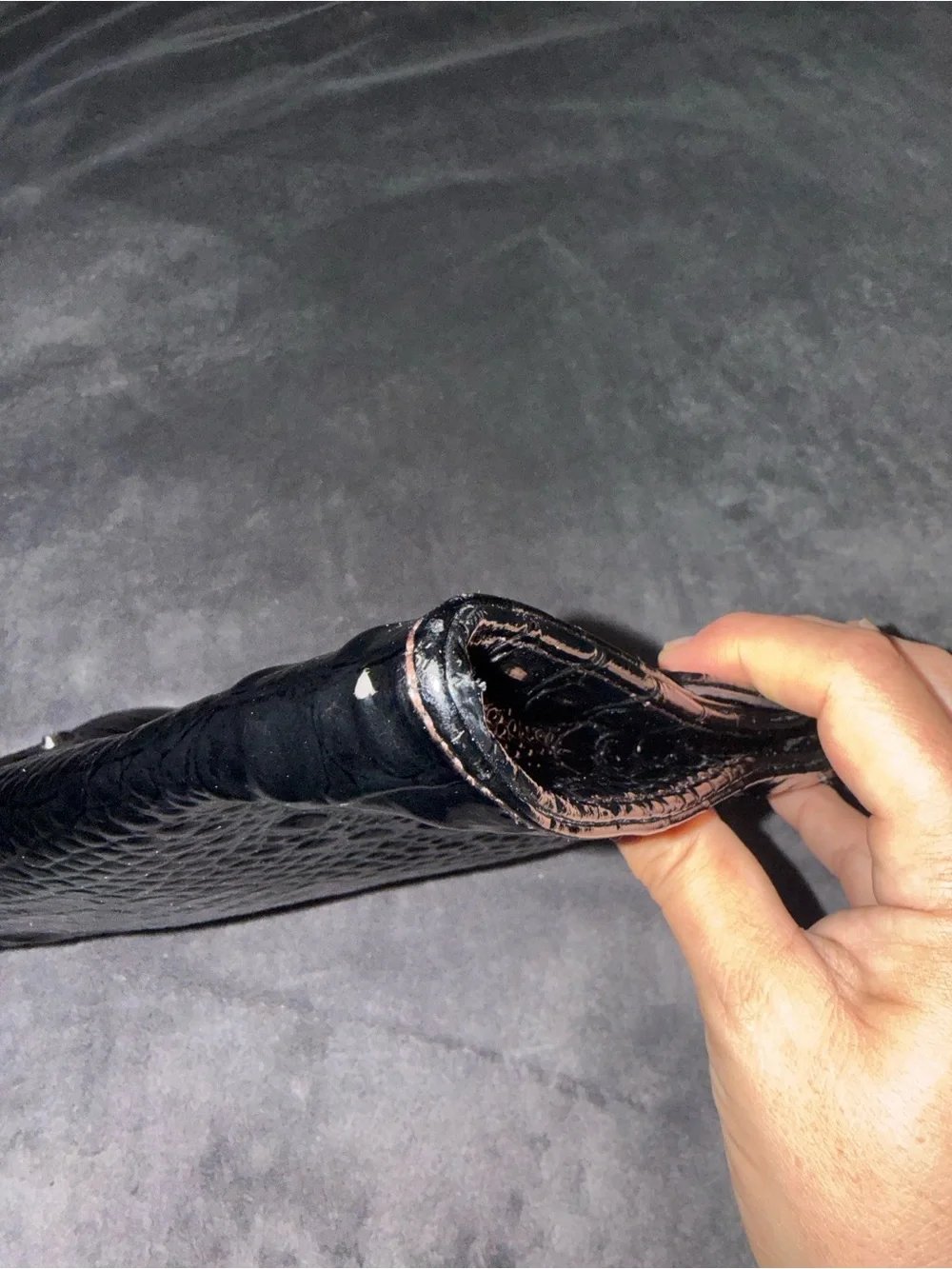 Jessica Simpson Black Patent Leather Croc-Embossed Buckle Clutch Large